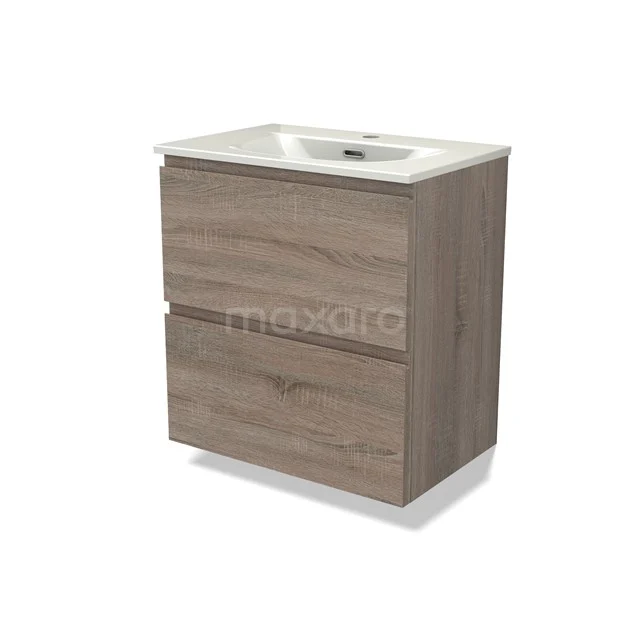 Modulo Slim Bathroom furniture with sink | 60 cm Oak Handle-less front Ceramic 2 Stacked drawers BMW37-01018