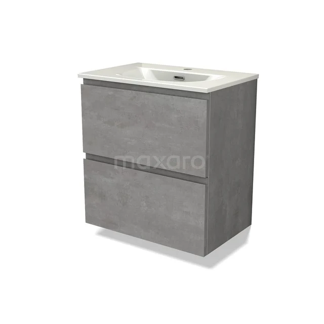 Modulo Slim Waschtische | 60 cm Hellgrauer Beton Grifflos front Keramik 2 übereinanderliegende Schubladen BMW37-01022
