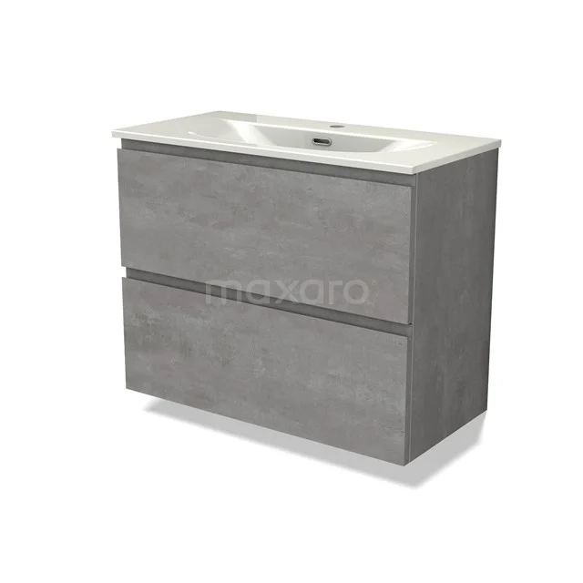 Modulo Slim Waschtische | 80 cm Hellgrauer Beton Grifflos front Keramik 2 übereinanderliegende Schubladen BMW37-01023