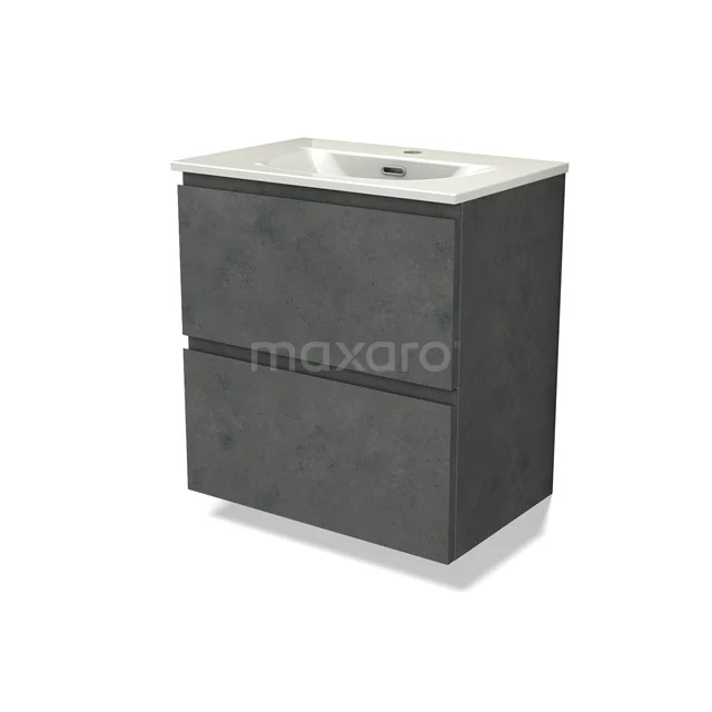 Modulo Slim Bathroom furniture with sink | 60 cm Dark grey concrete Handle-less front Ceramic 2 Stacked drawers BMW37-01026