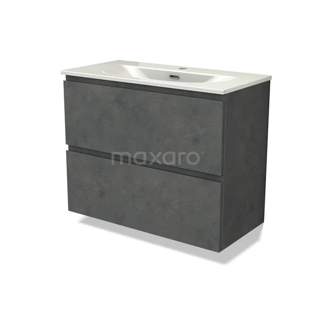 Modulo Slim Vanity units with basin | 80 cm Dark grey concrete Handle-less front Ceramic 2 Stacked drawers BMW37-01027