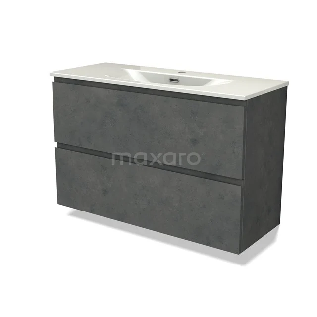 Modulo Slim Bathroom furniture with sink | 100 cm Dark grey concrete Handle-less front Ceramic 2 Stacked drawers BMW37-01028 Modulo Slim Bathroom furniture with sink | 100 cm Dark grey concrete Handle-less front Ceramic 2 Stacked drawers BMW37-01028