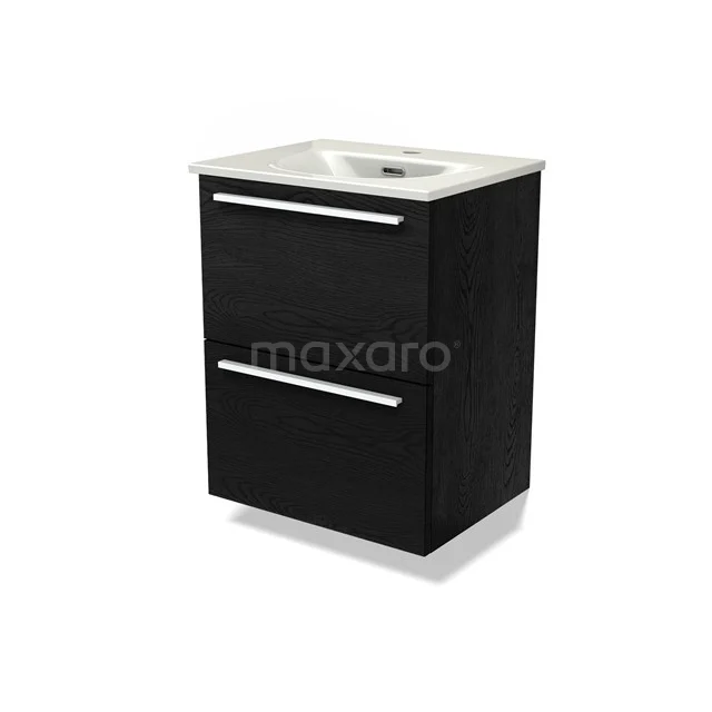 Modulo Slim Vanity units with basin | 50 cm Black oak Flat front Ceramic 2 Stacked drawers BMW37-01029