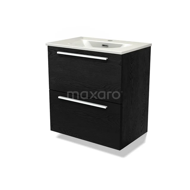Modulo Slim Vanity units with basin | 60 cm Black oak Flat front Ceramic 2 Stacked drawers BMW37-01031