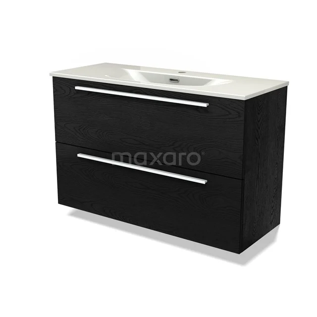 Modulo Slim Vanity units with basin | 100 cm Black oak Flat front Ceramic 2 Stacked drawers BMW37-01035