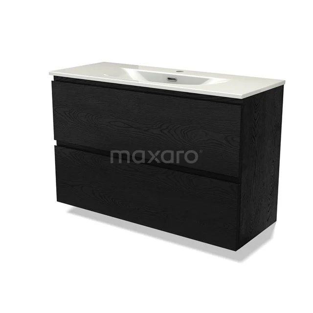 Modulo Slim Waschtische | 100 cm Schwarze Eiche Grifflos front Keramik 2 übereinanderliegende Schubladen BMW37-01036