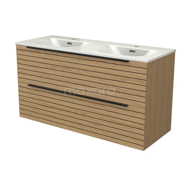 Modulo Vanity units with basin | 120 cm Natural veneer Strip front Ceramic 2 Stacked drawers BMW17-05278