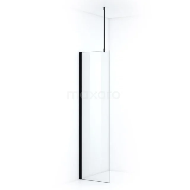 Minimalist shower screen made of clear glass with black profile, perfect for a modern bathroom.