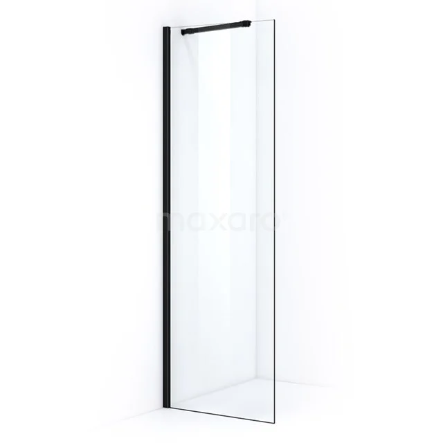 Pearl Walk-in shower | 60 cm Matte black Clear glass Fixed wall IPA06100M Shower screen clear glass, black profile, minimalist design, suitable as a stylish room divider for modern bathrooms.