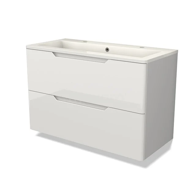 Modulo Bathroom furniture with sink | 100 cm High-gloss white Round front Mineral marble 2 Stacked drawers BMW17-05130