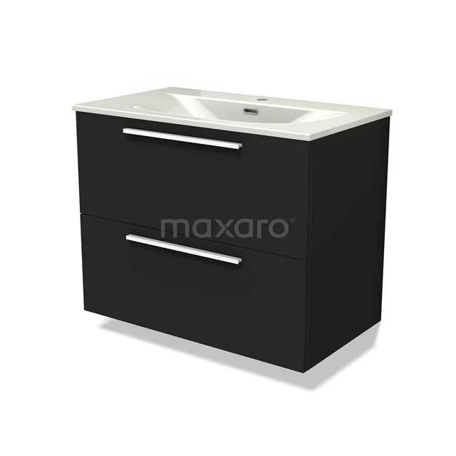 Modulo Vanity units with basin | 80 cm Matte black Flat front Ceramic 2 Stacked drawers BMW17-05325