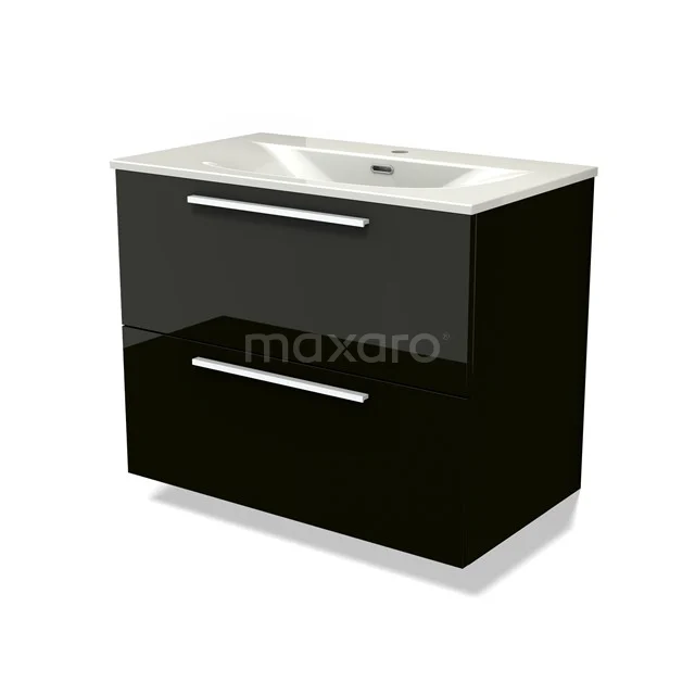 Modulo Vanity units with basin | 80 cm High-gloss black Flat front Ceramic 2 Stacked drawers BMW17-05328