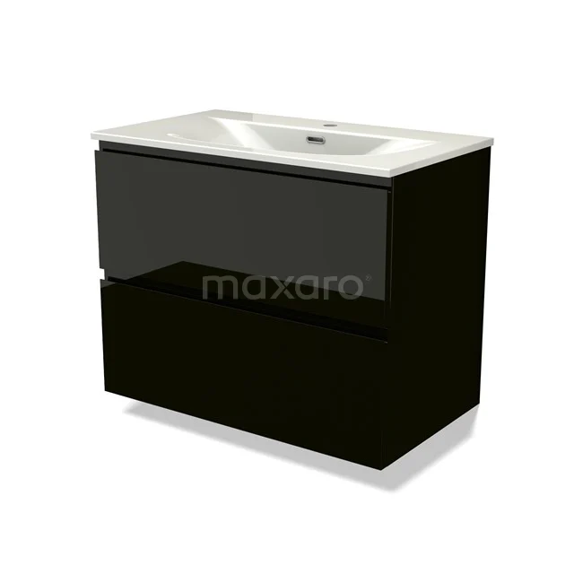 Modulo Vanity units with basin | 80 cm High-gloss black Handle-less front Ceramic 2 Stacked drawers BMW17-05330