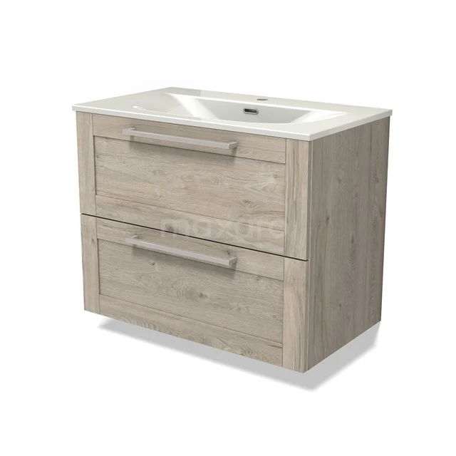 Modulo Vanity units with basin | 80 cm Light grey oak Frame front Ceramic 2 Stacked drawers BMW17-05332