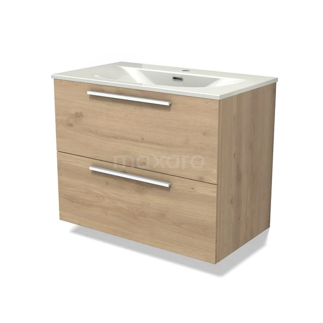 Modulo Vanity units with basin | 80 cm Light brown oak Flat front Ceramic 2 Stacked drawers BMW17-05333