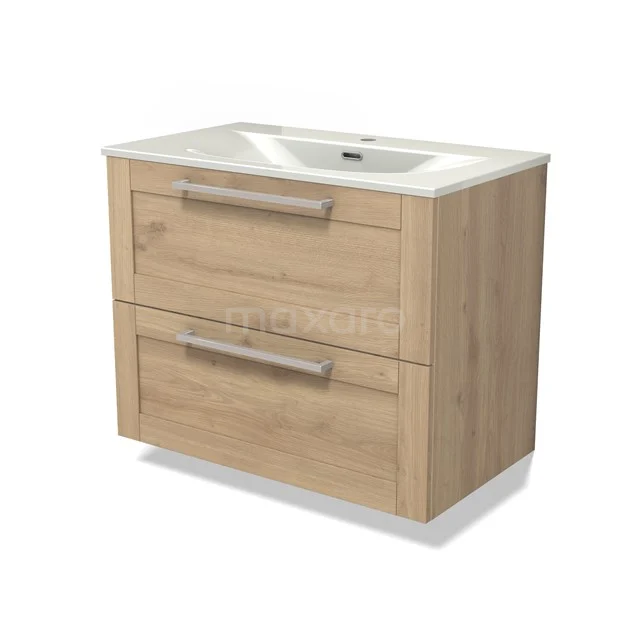 Modulo Vanity units with basin | 80 cm Light brown oak Frame front Ceramic 2 Stacked drawers BMW17-05334