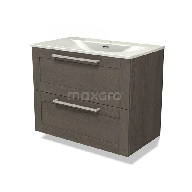 Modulo Vanity units with basin | 80 cm Dark brown oak Frame front Ceramic 2 Stacked drawers BMW17-05338