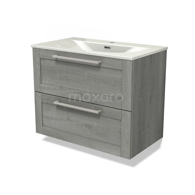 Modulo Vanity units with basin | 80 cm Grey oak Frame front Ceramic 2 Stacked drawers BMW17-05340