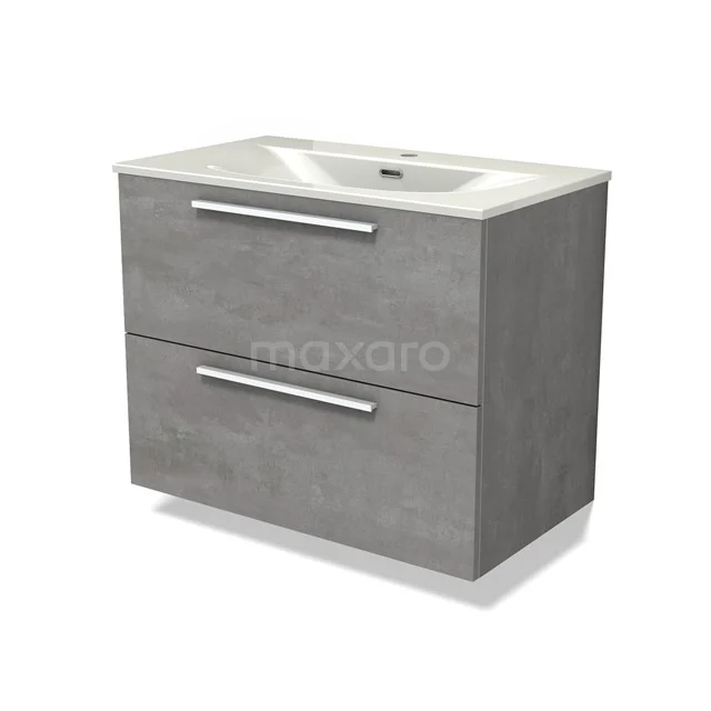 Modulo Vanity units with basin | 80 cm Light grey concrete Flat front Ceramic 2 Stacked drawers BMW17-05341