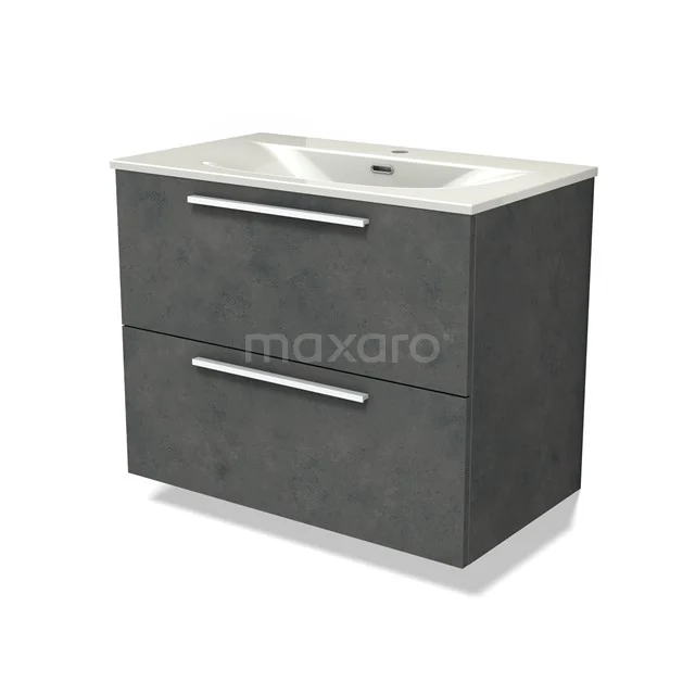 Modulo Bathroom furniture with sink | 80 cm Dark grey concrete Flat front Ceramic 2 Stacked drawers BMW17-05342