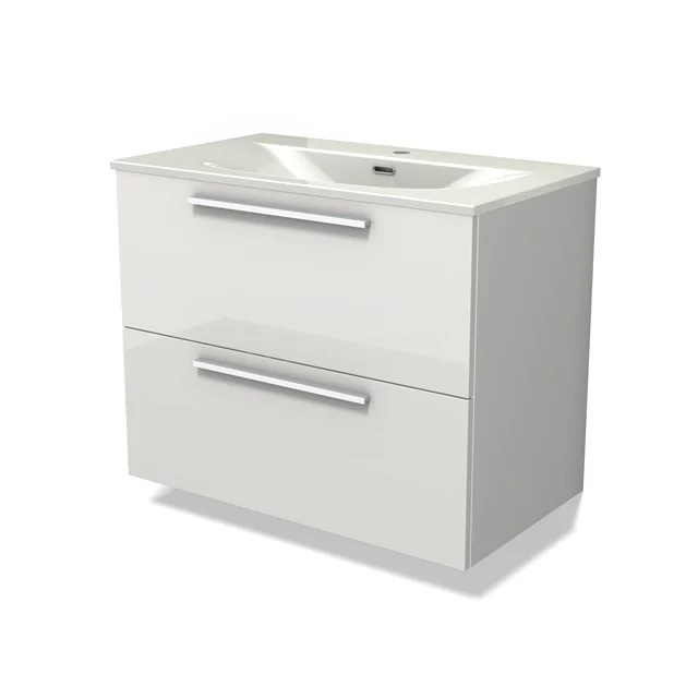Modulo Vanity units with basin | 80 cm High-gloss white Flat front Ceramic 2 Stacked drawers BMW17-05382