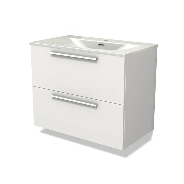 Modulo Vanity units with basin | 80 cm Matte white Flat front Ceramic 2 Stacked drawers BMW17-05394