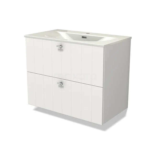 Modulo Vanity units with basin | 80 cm Matte white Slat front Ceramic 2 Stacked drawers BMW17-05395