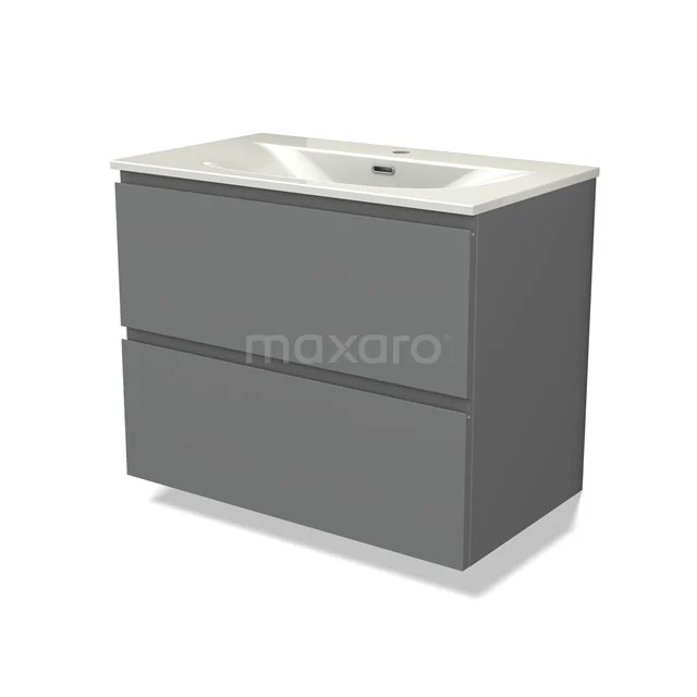 Modulo Vanity units with basin | 80 cm Mid grey Handle-less front Ceramic 2 Stacked drawers BMW17-05408