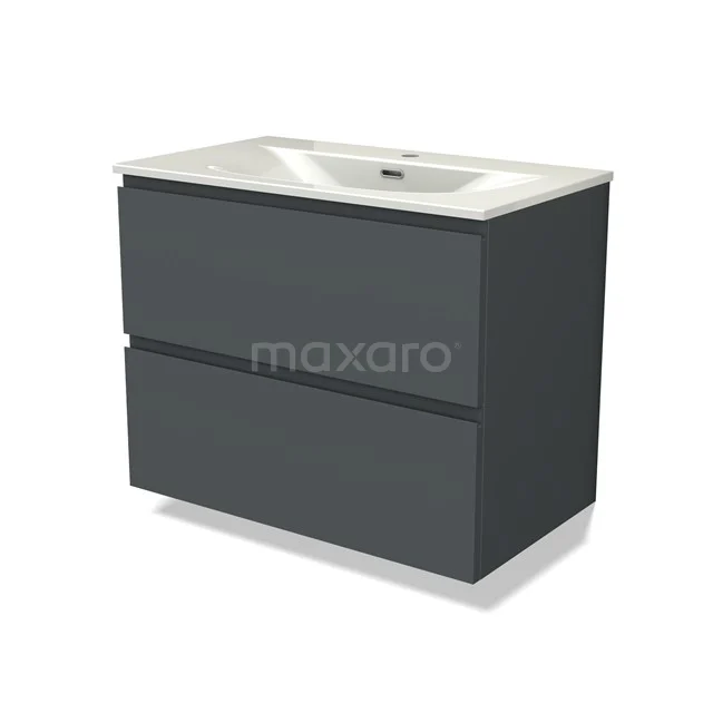 Modulo Vanity units with basin | 80 cm Dark grey Handle-less front Ceramic 2 Stacked drawers BMW17-05428