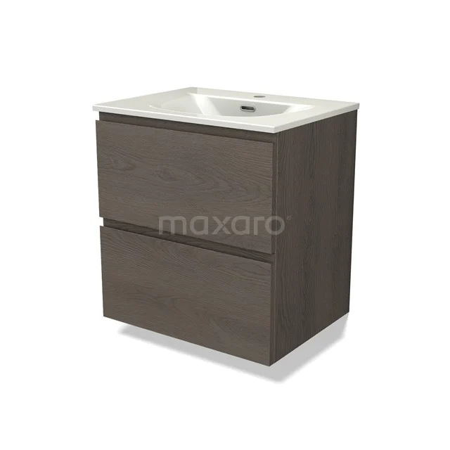 Modulo Vanity units with basin | 60 cm Dark brown oak Handle-less front Ceramic 2 Stacked drawers BMW17-05437
