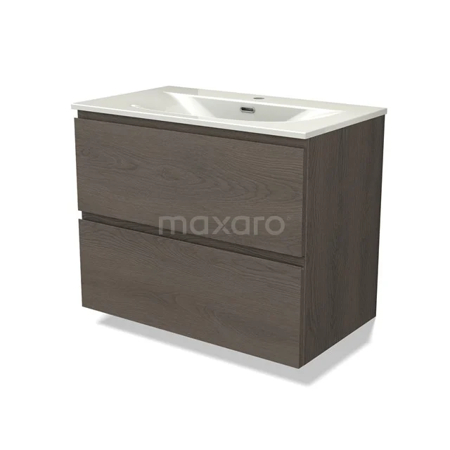 Modulo Vanity units with basin | 80 cm Dark brown oak Handle-less front Ceramic 2 Stacked drawers BMW17-05440