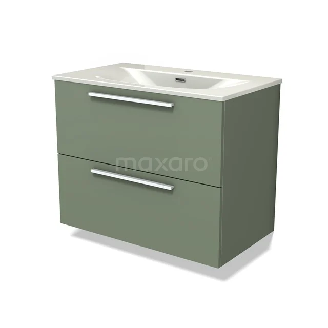 Modulo Vanity units with basin | 80 cm Sage green Flat front Ceramic 2 Stacked drawers BMW17-05457