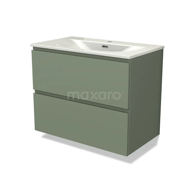 Modulo Vanity units with basin | 80 cm Sage green Handle-less front Ceramic 2 Stacked drawers BMW17-05458