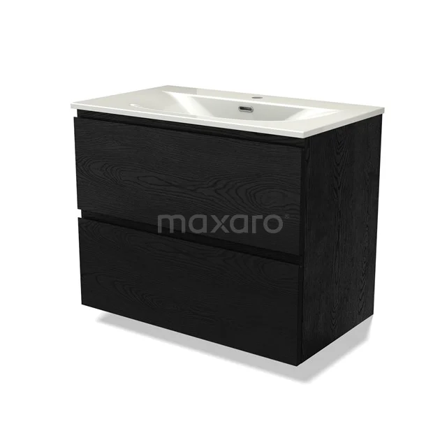 Modulo Vanity units with basin | 80 cm Black oak Handle-less front Ceramic 2 Stacked drawers BMW17-05466