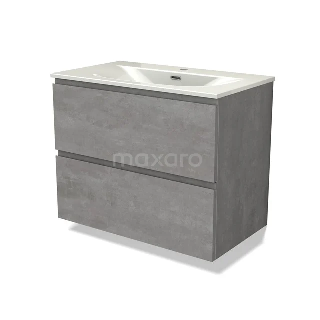 Modulo Vanity units with basin | 80 cm Light grey concrete Handle-less front Ceramic 2 Stacked drawers BMW17-05476