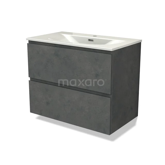 Modulo Vanity units with basin | 80 cm Dark grey concrete Handle-less front Ceramic 2 Stacked drawers BMW17-05480