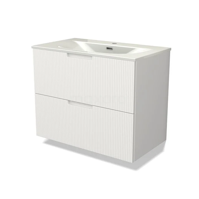 Modulo Vanity units with basin | 80 cm Matte white Line front Ceramic 2 Stacked drawers BMW17-05486
