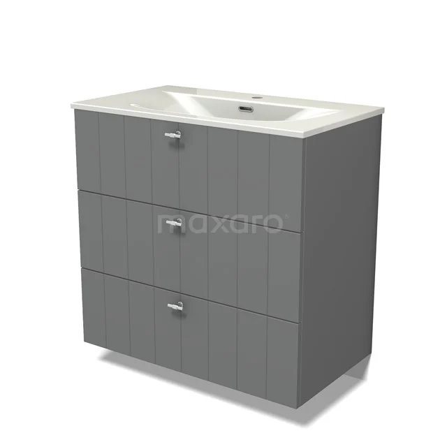 Modulo Vanity units with basin | 80 cm Mid grey Slat front Ceramic 3 drawers BMW19-02868