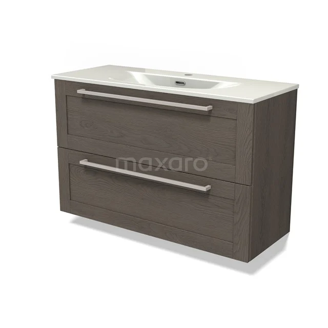 Modulo Slim Bathroom furniture with sink | 100 cm Dark brown oak Bordered front Ceramic 2 Stacked drawers BMW37-01000