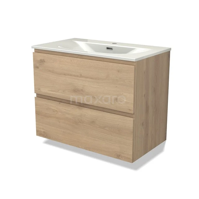 Modulo Vanity units with basin | 80 cm Light brown oak Handle-less front Ceramic 2 Stacked drawers BMW17-05438