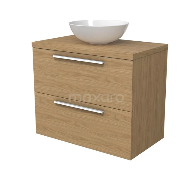 Modulo Plato Vanity units for countertop basin | 80 cm Natural veneer Flat front Natural veneer worktop 2 Stacked drawers BMK17-03153
