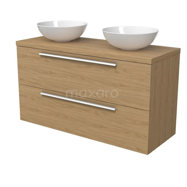 Modulo Plato Badmöbel mit Aufsatzwaschbecken | 120 cm Natürliches Furnier Flach front Natürliches Furnier blatt 2 übereinanderliegende Schubladen BMK17-03197