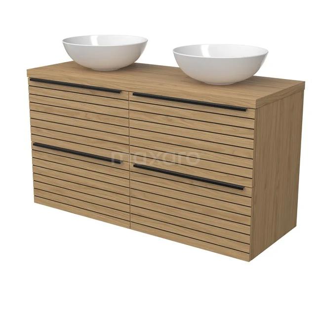 Modulo Plato Vanity units for countertop basin | 120 cm Natural veneer Strip front Natural veneer worktop 4 drawers BMK18-02215