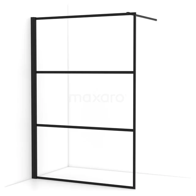 Begehbare Dusche Diamant 140cm aus klarem Sicherheitsglas mit 4 schwarzen Streifen Matt Schwarz IDA14138MB