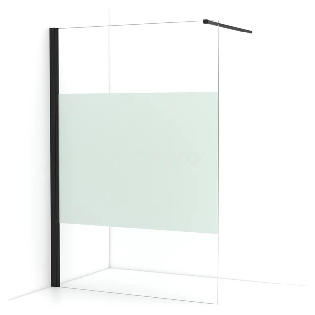 Begehbare Dusche Diamond 140cm aus klarem Sicherheitsglas mit mattiertem Rand Matt Schwarz IDA14133MB