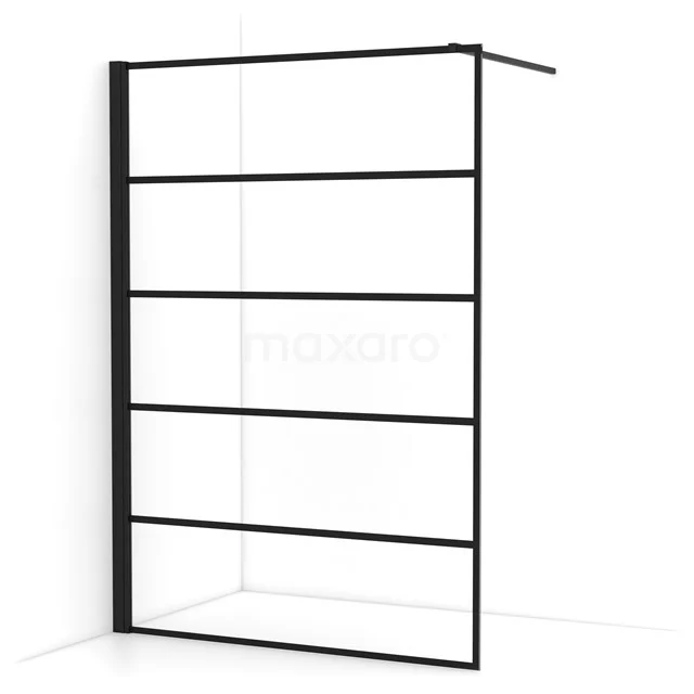 Diamond Walk-in shower | 140 cm Matte black Clear with 6 black stripes Fixed wall IDA14135MB