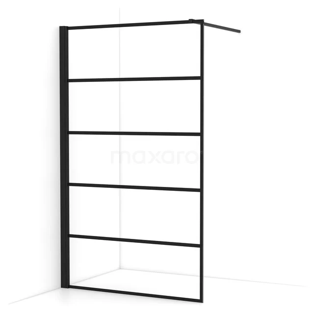 Begehbare Dusche Diamond 120cm aus klarem Sicherheitsglas mit 6 schwarzen Streifen Matt Schwarz IDA12135MB