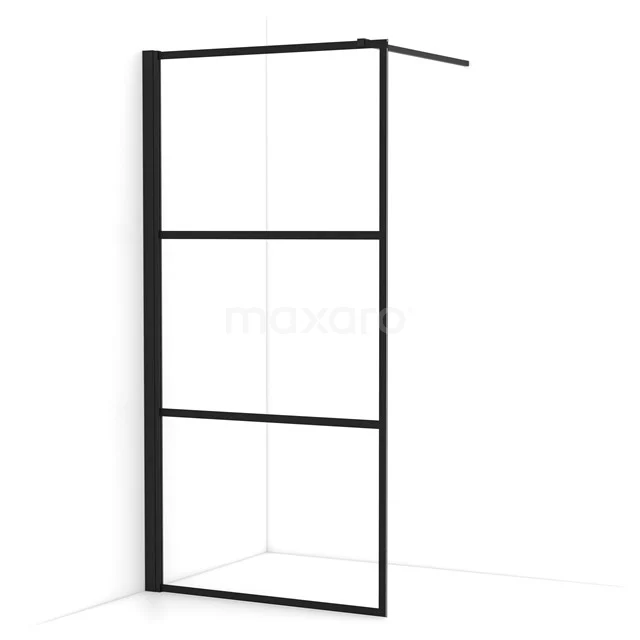 Diamond Walk-in shower | 90 cm Matte black Clear with 4 black stripes Fixed wall IDA09138MB