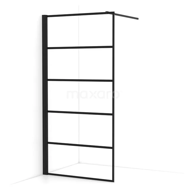 Diamond Walk-in shower | 100 cm Matte black Clear with 6 black stripes Fixed wall IDA10135MB