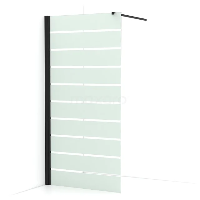 Diamond Walk-in shower | 90 cm Matte black Clear with matt stripes Fixed wall IDA09136MB
